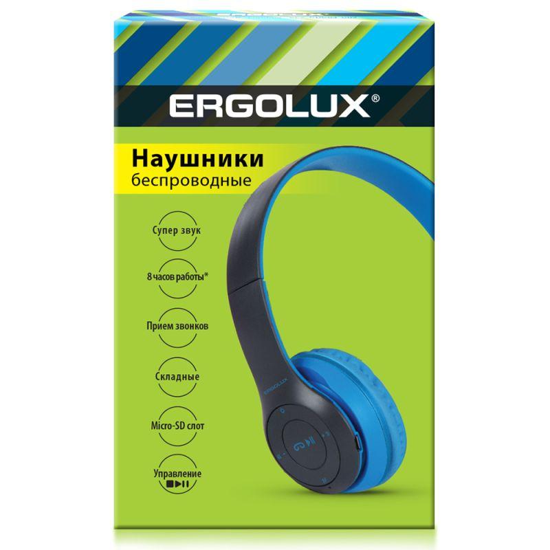 наушники накладные с микрофоном беспроводные elx-bthp01-c06 fm mp3 коробка син. ergolux 15357 от BTSprom.by