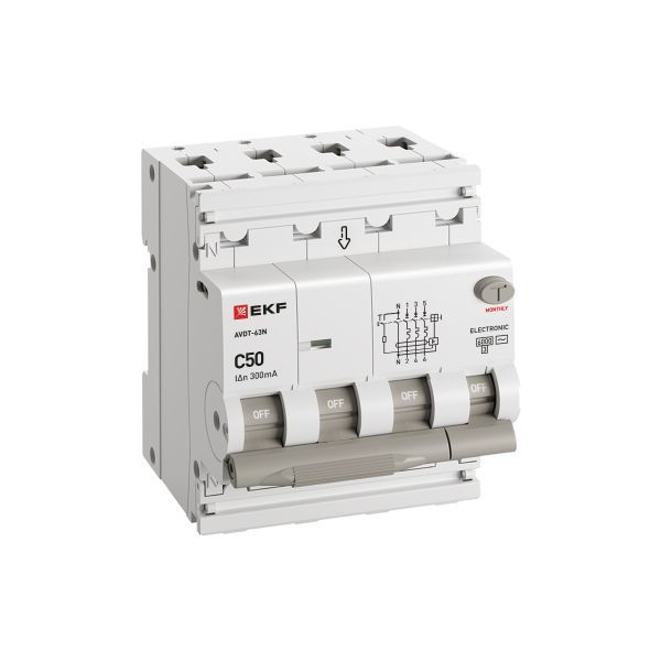  Выключатель автоматический дифференциального тока 4п (3P+N) C 50А 300мА тип AC 6кА АВДТ-63N электронный PROxima EKF D63N46E50C300 фото в каталоге от BTSprom.by