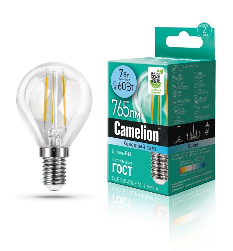 лампа светодиодная филаментная led7-g45-fl/845/e14 7вт 220в camelion 13458 от BTSprom.by