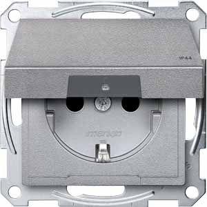  Розетка СП Merten IP44 защ. шторки с крышкой замок механизм алюм. SchE MTN2314-0460 фото в каталоге от BTSprom.by