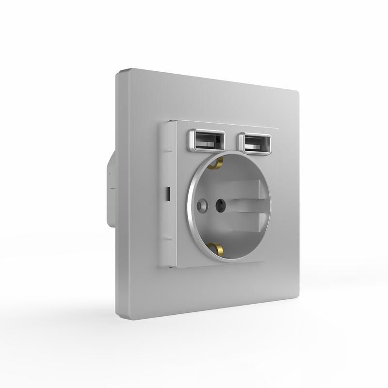  Розетка 1-м СП Pixel с заземл. с 2-мя заряд. устр. USB тип A+A механизм алюм. TOKOV ELECTRIC TKE-PX-R1U2A-C03 фото в каталоге от BTSprom.by