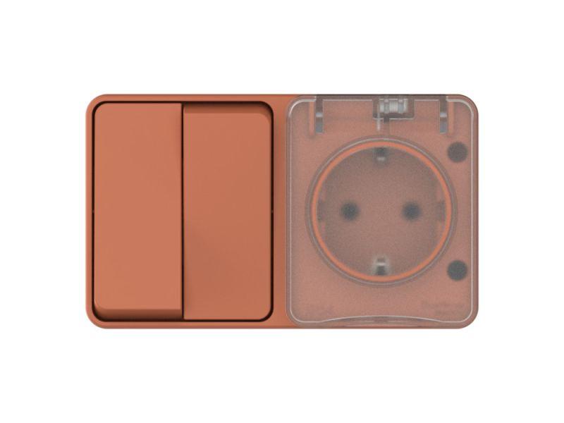  Блок ОП AtlasDesign PROFI IP54 (розетка 1-м 16А заземл. защ. шторки + 2-кл. выключатель 10А) терракот. SE ATN547074 фото в каталоге от BTSprom.by