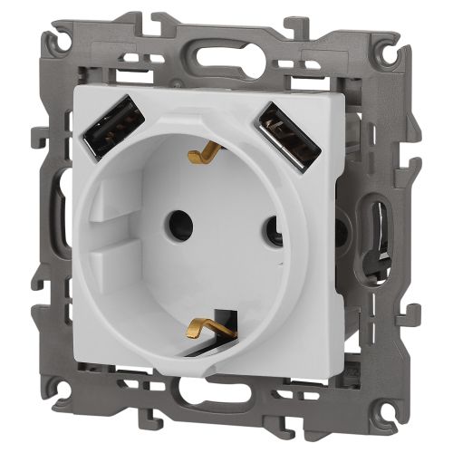 Розетка 16А 250В 2P+E с 2хUSB 5В-3А защ. шторки Elegance бел. 14-4109-01 ЭРА Б0047867 фото в каталоге от BTSprom.by