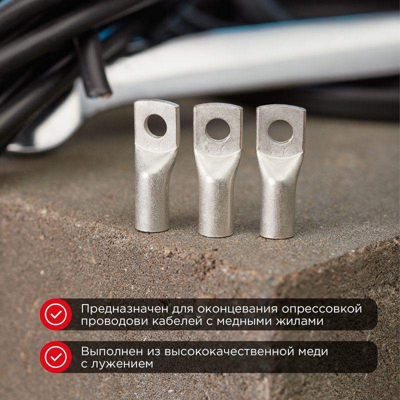  Наконечник медный луженый ТМЛ-Р 25кв.мм 25-6 d6мм (уп.100шт) Rexant 07-5312-6 фото в каталоге от BTSprom.by
