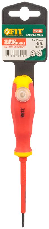  Отвертка изолированная 1000В CrV сталь прорезинен. ручка 3х75мм SL FIT 55896 фото в каталоге от BTSprom.by