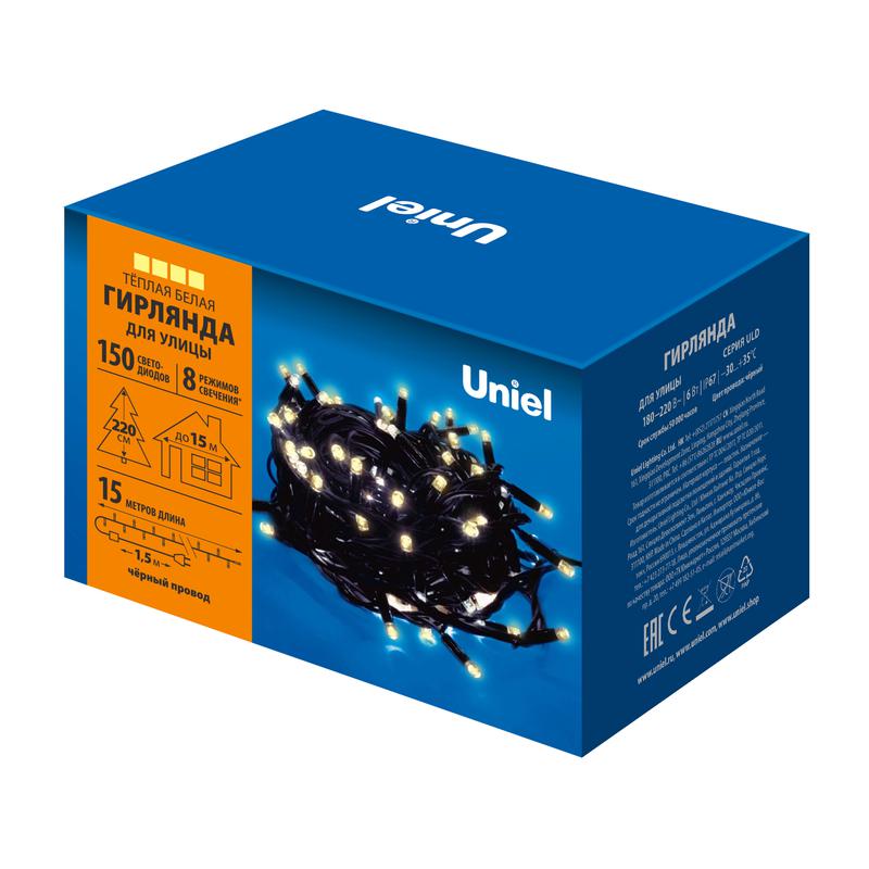 гирлянда светодиодная uld-s1500-150/dba warm white ip67 15м 150 led тепл. бел. свет. провод черн. uniel ul-00008410 от BTSprom.by