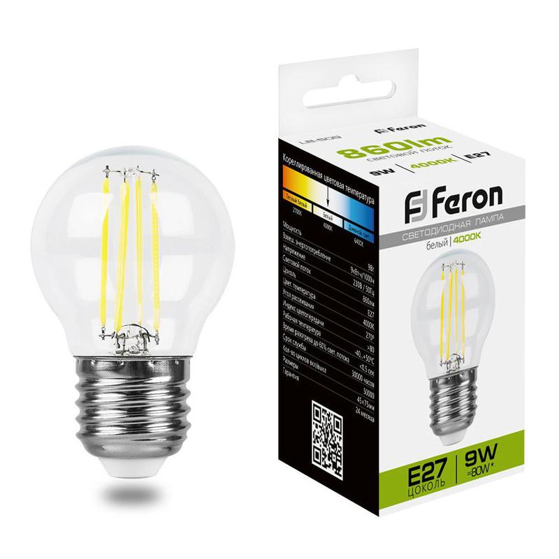 лампа светодиодная 9вт 230в e27 4000к прозрачн. lb-509 feron 38004 от BTSprom.by