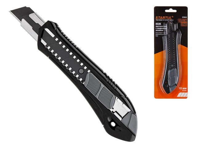 нож пистолетный с выдвижным лезвием 18мм black line startul (st0923) (черное лезвие) st0923 от BTSprom.by