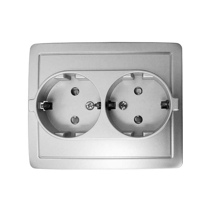 розетка 2-м сп simon15 16а ip20 250в с заземл. schuko защ. шторки винт. клеммы алюм. simon 1590451-033 от BTSprom.by