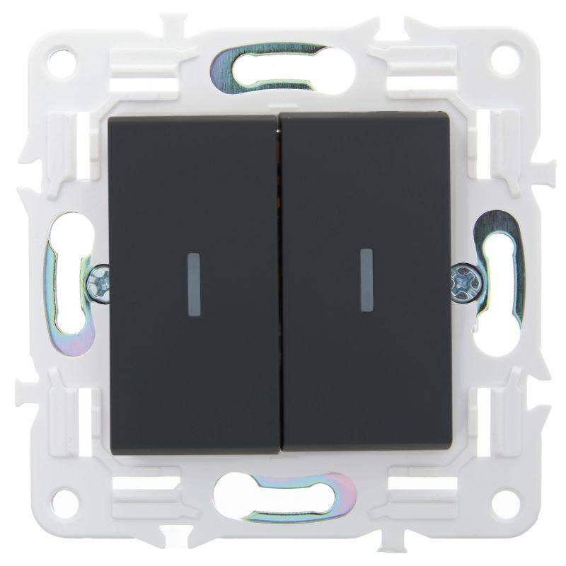  Выключатель проходной 2-кл. SKANDY 10А SK-V10G с индикацией графит IEK SK-V22-1-10-K53 фото в каталоге от BTSprom.by