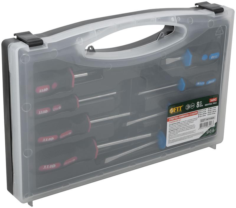  Набор отверток "Универсал" Профи CrV сталь прорезинен. ручки пластик. кейс 8шт FIT 56042 фото в каталоге от BTSprom.by