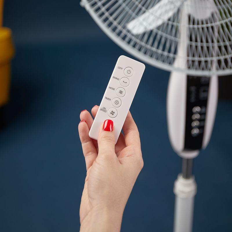  Вентилятор напольный 60Вт 5 лопастей подставка круглая д/у управление бел./син. DUX 60-0213 фото в каталоге от BTSprom.by