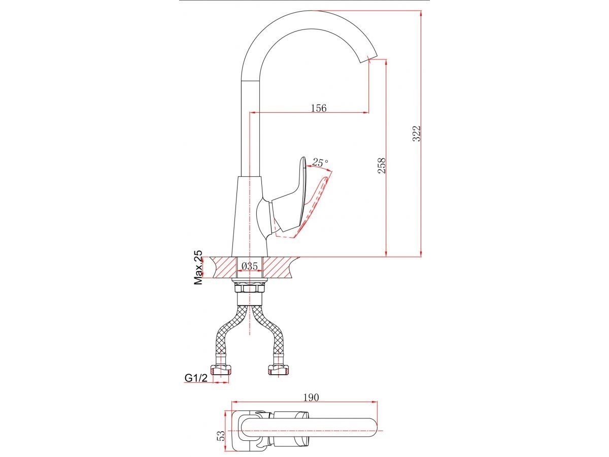 Смеситель для кухни (Lt) D35, серия Daisy хром, a-five (J-излив: длина 156 мм, высота 258 мм, поворотный) A5-0324 фото в каталоге от BTSprom.by