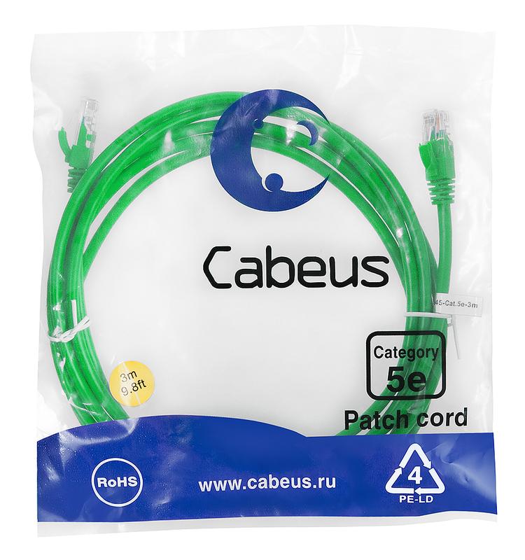 патч-корд u/utp кат.5e pc-utp-rj45-cat.5e-3m-gn 2xrj45/8p8c неэкранир. pvc 3м зел. cabeus 7456c от BTSprom.by
