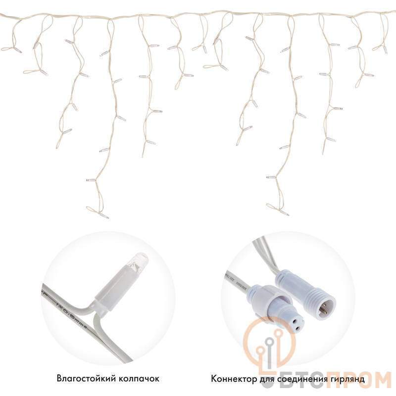  Гирлянда светодиодная "Айсикл" (бахрома) 5х0.7м 152LED тепл. бел. 12Вт IP67 эффект мерцания провод бел. каучук (нужен шнур питания 315-001) Neon-Night 255-386 фото в каталоге от BTSprom.by