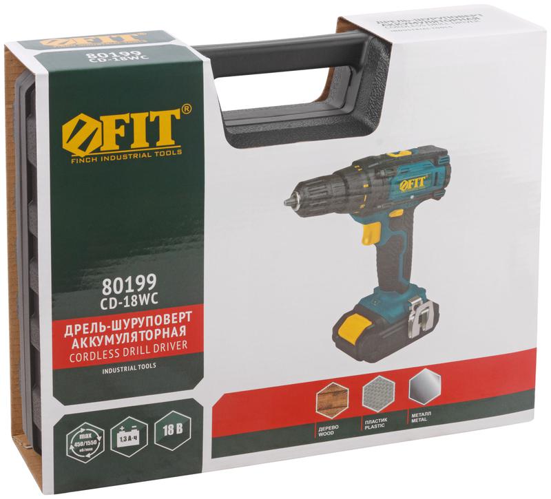  Дрель-шуруповерт аккумуляторная 18В 0-450/1550об/мин 29Нм 2 (Li-Ion) 1.3А.ч FIT 80199 фото в каталоге от BTSprom.by