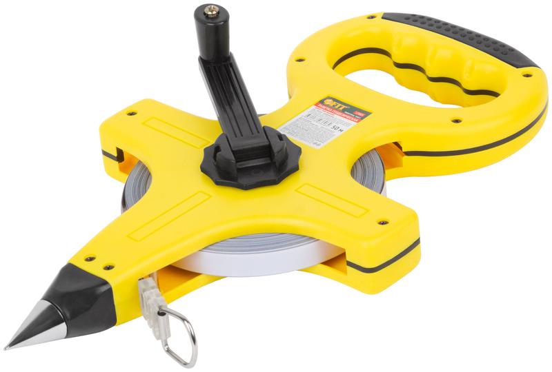  Рулетка геодезическая 50м стальная лента открытый пластик. корпус прорезиненная ручка желт. FIT 17803 фото в каталоге от BTSprom.by