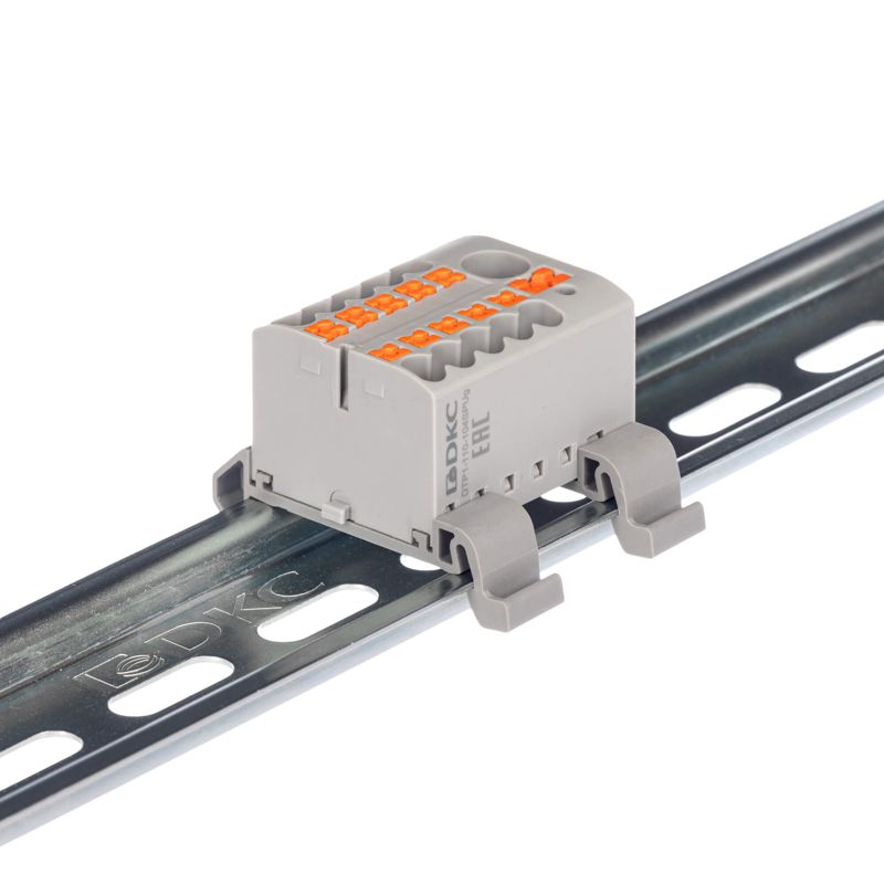 блок распределительный с горизонт. адаптером на рейку шир. 35мм зажим push-in 1 ввод 6кв.мм 10 точек подключения 2.5кв.мм сер. dkc dtp1-110-104spug-h от BTSprom.by