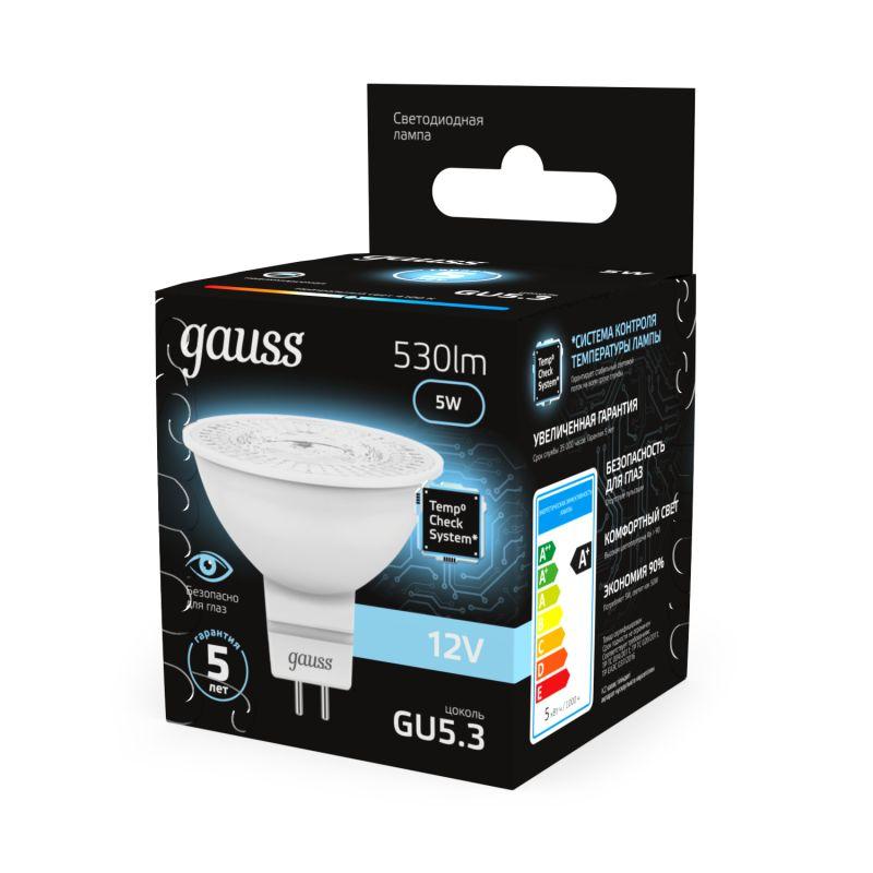 Лампа светодиодная Black 5Вт MR16 софит 4100К нейтр. бел. GU5.3 530лм DC 12В GAUSS 201505205 фото в каталоге от BTSprom.by