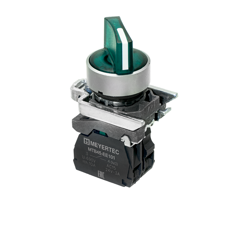 переключатель на 2 положения с фиксацией и подсветкой 1no 24в ac/dc ip65 металл mtb4-bk23711 зел. овен 137175 от BTSprom.by