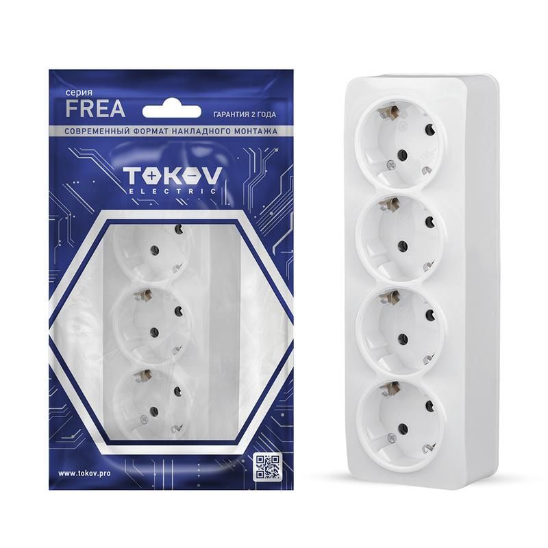 розетка 4-м оп frea 16а ip20 250в с заземл. абс-пластик бел. tokov electric tke-fr-r4z-c01 от BTSprom.by