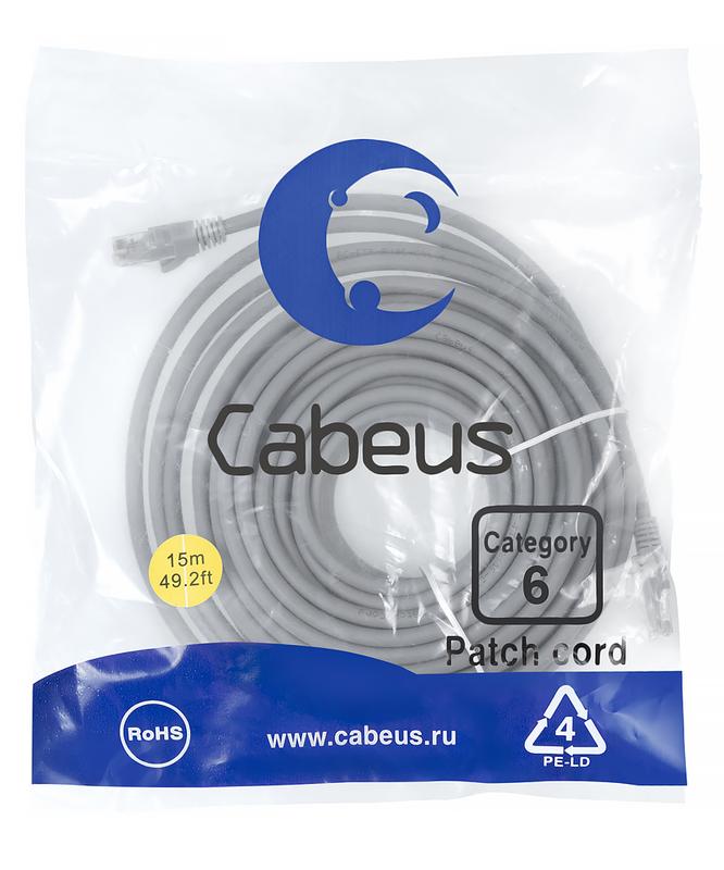 патч-корд u/utp кат.6 pc-utp-rj45-cat.6-15m 2xrj45/8p8c неэкранир. pvc 15м сер. cabeus 8790c от BTSprom.by