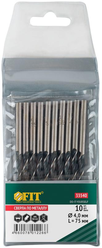  Сверло по металлу HSS черненые 4.0х75мм (уп.10шт) FIT 33540 фото в каталоге от BTSprom.by