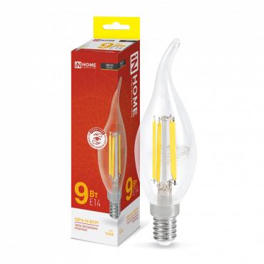 лампа светодиодная led-свеча на ветру-deco 9вт свеча на ветру прозрачная 3000к тепл. бел. e14 1040лм 230в in home 4690612026220 от BTSprom.by