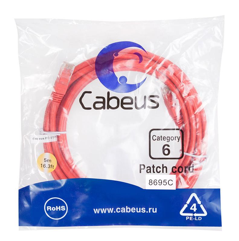 патч-корд u/utp кат.6 pc-utp-rj45-cat.6-5m-rd 2xrj45/8p8c неэкранир. pvc 5м красн. cabeus 8695c от BTSprom.by