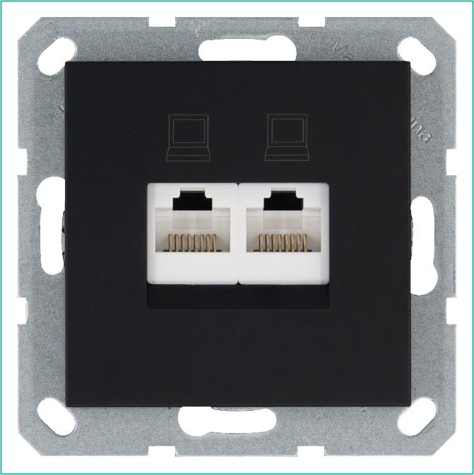 розетка компьютерная 2-м rj45 ip20 кат. 6 механизм черн. матов. soft touch jasmart g6108pb от BTSprom.by