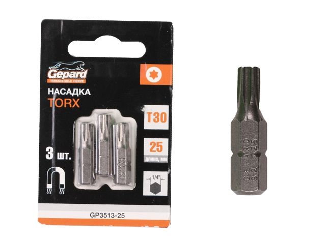 насадка torx t30 25мм  3шт gepard (gp3513-25) (бита звездочка шестилучевая звезда сталь s2  магнитная) gp3513-25 от BTSprom.by