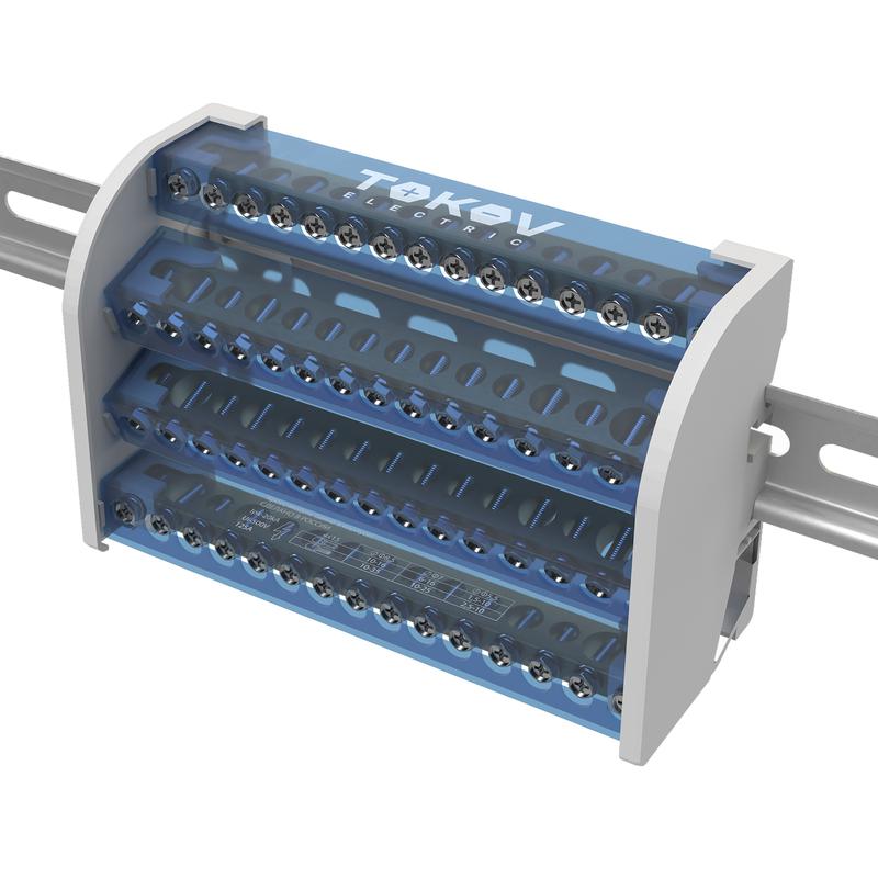 шина на din-рейку в корпусе (кросс-модуль) 4 группы по 15 отверстий 125а tokov electric tke-dbtb-125-4-15/3l+pen от BTSprom.by