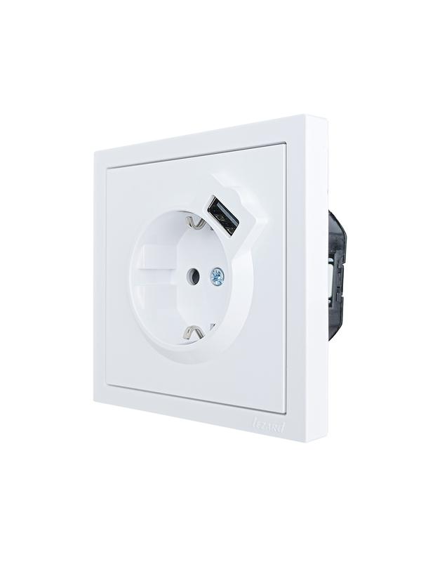  Розетка 1-мест. с/з+USB разъем ZIMA IP20 бел. LEZARD 704-0288-181 фото в каталоге от BTSprom.by