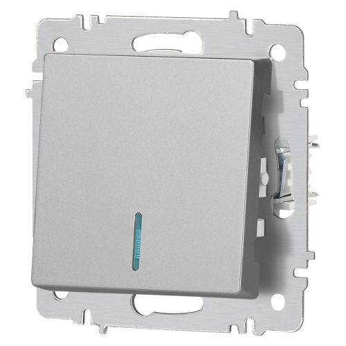  Выключатель 1-кл. СП Accent 6-102-03 10А IP20 250В с подсветкой AL/CU алюм. Intro Б0063478 фото в каталоге от BTSprom.by