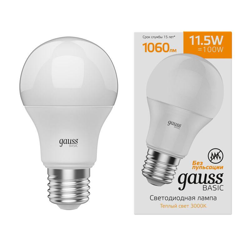 лампа светодиодная basic a60 11.5вт 3000к e27 1060лм gauss 1023212 от BTSprom.by