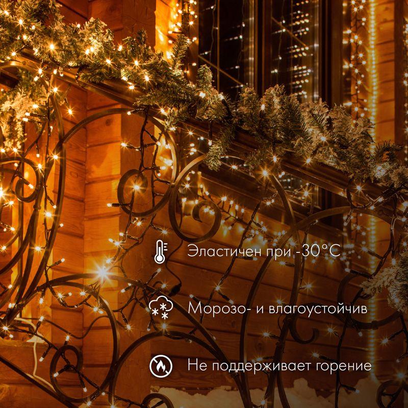 гирлянда светодиодная "нить" 10м 100led тепл. бел. 10вт 230в ip65 эффект мерцания (каждый 5-ый диод) провод пвх прозр. (нужен шнур питания 303-500-1) neon-night 305-286 от BTSprom.by