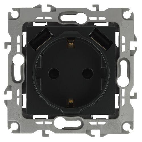розетка 16а 250в 2p+e с 2хusb 5в-3а защ. шторки эра12 антрацит 12-4109-05 эра б0047844 от BTSprom.by