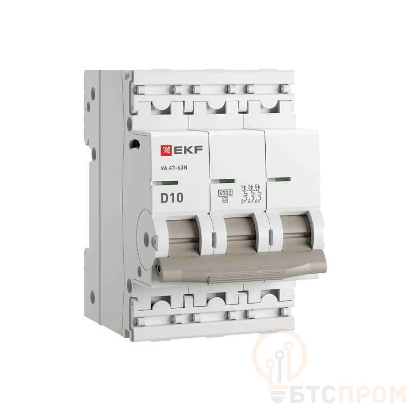 Выключатель автоматический 3п D 10А 4.5кА ВА 47-63N PROxima EKF M634310D фото в каталоге от BTSprom.by  Выключатель автоматический 3п D 10А 4.5кА ВА 47-63N PROxima EKF M634310D фото в каталоге от BTSprom.by