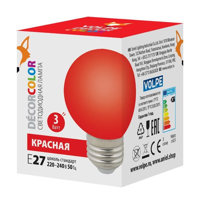 лампа декоративная светодиод. led-g60-3w/red/e27/fr/с шармат упак. картон красн. volpe ul-00006959 от BTSprom.by