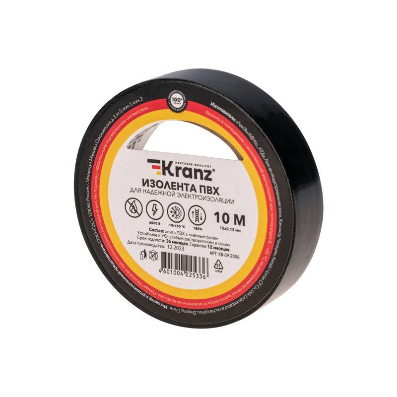 изолента пвх 0.13х15мм 10м черн. (уп.10шт) kranz kr-09-2006 от BTSprom.by