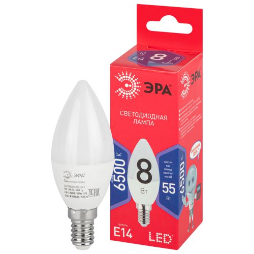 Лампа светодиодная RED LINE LED B35-8W-865-E14 R 8Вт B35 свеча 6500К нейтр. бел. E14 Эра Б0045341 фото в каталоге от BTSprom.by