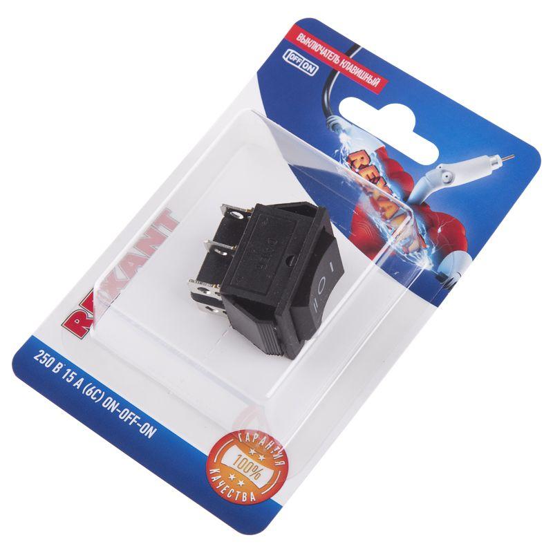  Выключатель клавишный 250В 15А (6с) ON-OFF-ON черн. с нейтралью (RWB-508 SC-767) блист. Rexant 06-0308-B фото в каталоге от BTSprom.by