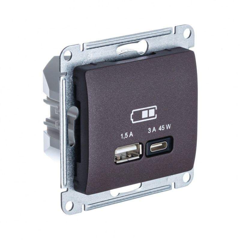 розетка usb glossa тип a+c 45вт qc pd высокоскор. зу механизм шоколад se gsl000829 от BTSprom.by