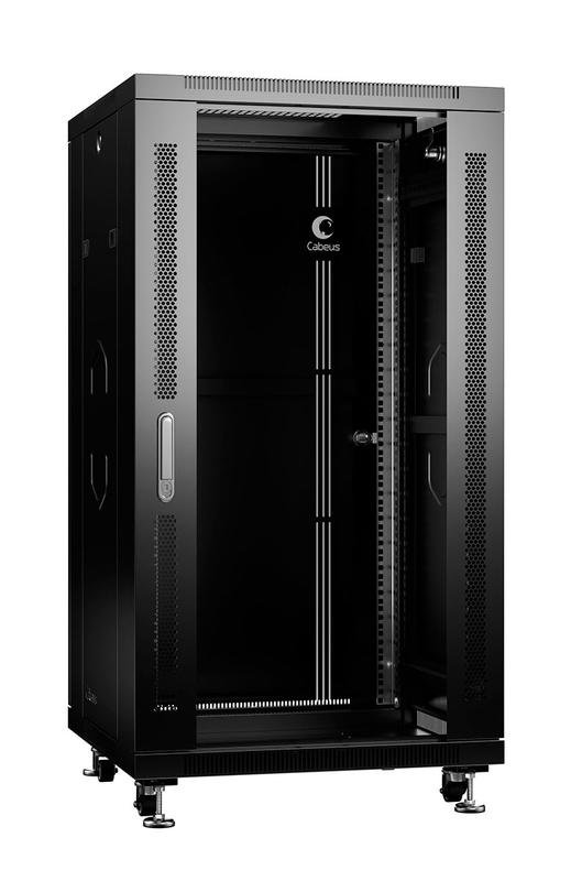 шкаф монтажный телекоммуникационный напольный sh-05c-22u60/60-bk 19дюйм 22u 600х600х1166мм (шхгхв) для распред. и серверного оборудования перед. стеклянная и задняя сплошная метал. двери ручка с замком черн. cabeus 8556c от BTSprom.by