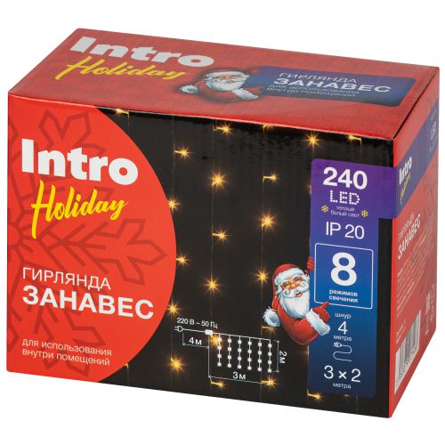  Гирлянда светодиодная "Занавес" 3х2м 240LED тепл. бел. 220В Holiday INZL-01W Intro Б0060437 фото в каталоге от BTSprom.by