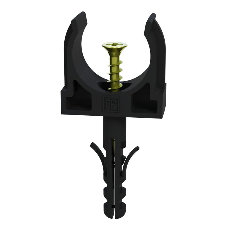 держатель для труб (клипса) d32мм с дюбелем и саморезом черн. (уп.10шт) промрукав pr13.0314 от BTSprom.by