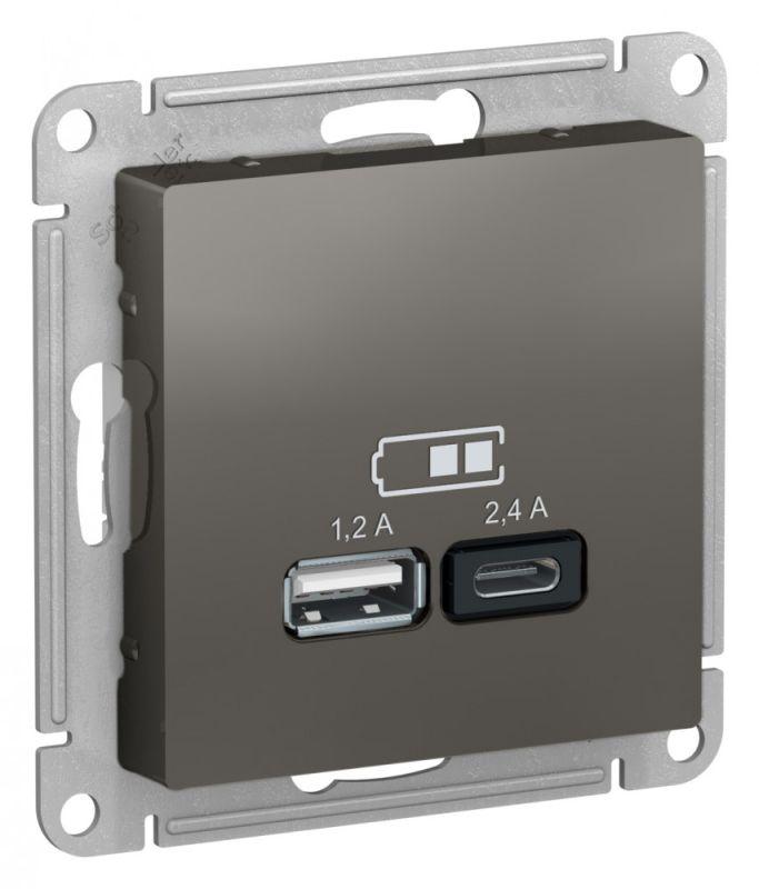 розетка usb atlasdesign тип a+c 5в/2.4а 2х5в/1.2а механизм сталь se atn000939 от BTSprom.by