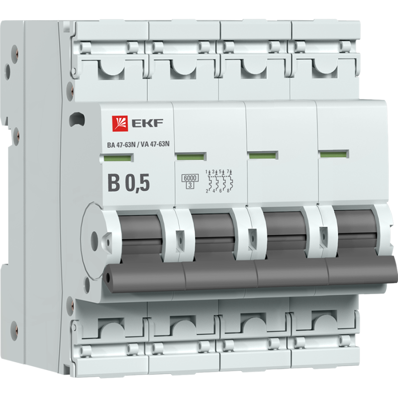  Выключатель автоматический модульный 4п B 0.5А 6кА ВА 47-63N PROxima EKF M63640T5B фото в каталоге от BTSprom.by