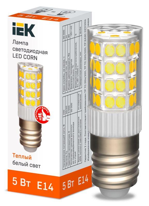 лампа светодиодная corn 5вт капсула 3000к e14 230в керамика iek lle-corn-5-230-30-e14 от BTSprom.by