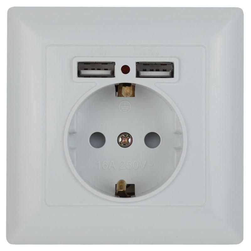 розетка 1-м сп solo 4-410-01 16а ip20 250в 2хusb p+e schuko с заземл. защ. шторки бел. intro б0053713 от BTSprom.by